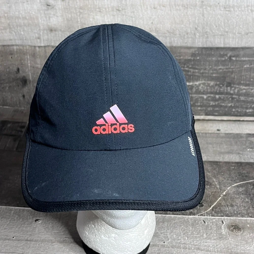 Adidas Aeroready Running Hat Black Pink Gradient Logo Adjustable Mesh Cap